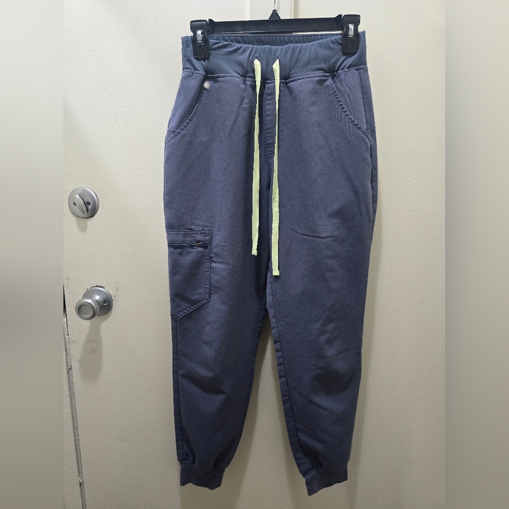 Figs Women's Navy Track Joggers with Lime Drawstring